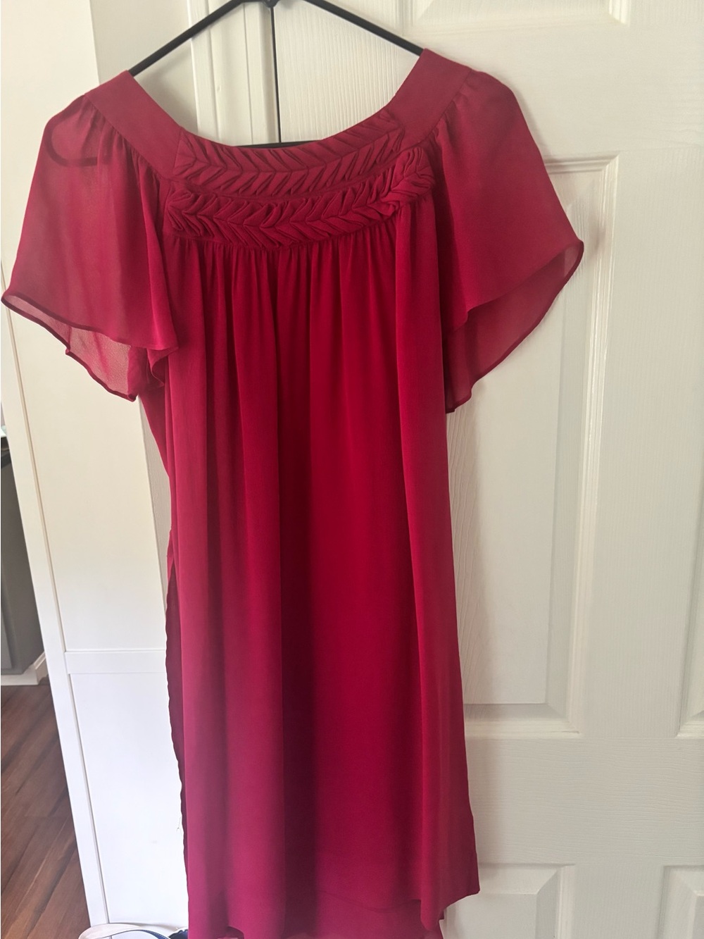 Banana Republic Raspberry Chiffon Short-Sleeve Mini Dress